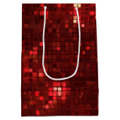 Red Disco Style Squares Valentine Pattern Medium Cadeauzakje (Achterkant)