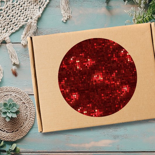 Red Disco Style Squares Valentine Pattern Ronde Sticker