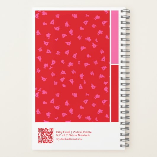 Red Ditsy Floral Vertical Palette Notebook Notitieboek (Achterkant)