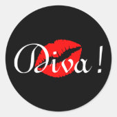 Red Diva Kiss Ronde Sticker (Voorkant)