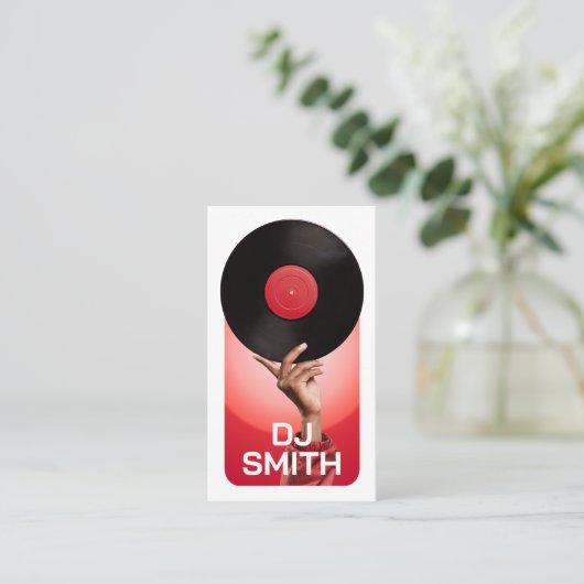 Red DJ Signer Disc Jockey Muziekproducent Vinyl Visitekaartje (Staand voorkant)