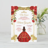 Red DJapans Mexicaanse bloemen Quinceañera Kaart (Staand voorkant)