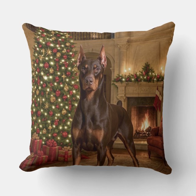 Red Doberman Holiday  Kussen (Voorkant)