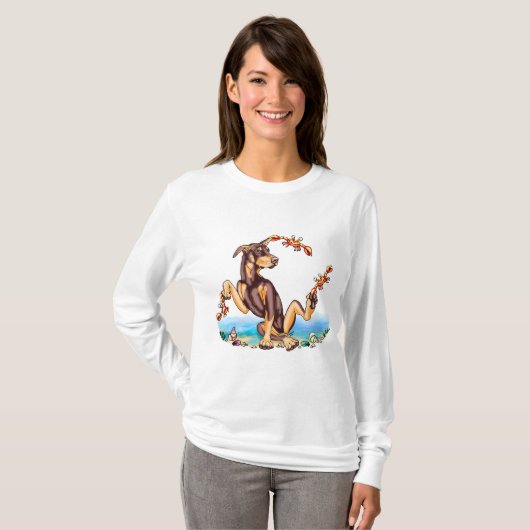 Red Doberman Pinscher Kinda Crabby Tee Shirts (Voorkant volledig)