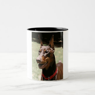 Red Doberman Portrait (v9-2) Tweekleurige Koffiemok