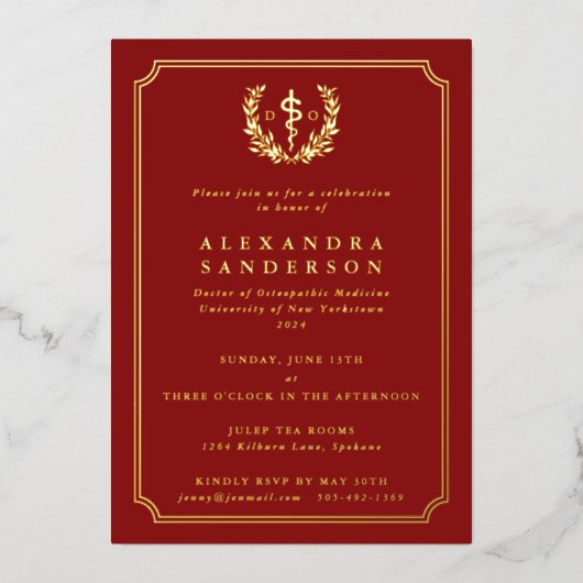 Red Doctor in de osteopathische geneeskunde Afstud Folie Uitnodiging (Voorkant)