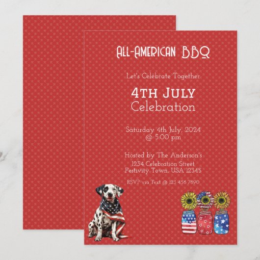 Red Dog 4th Juli Uitnodiging Kaart (Voorkant / Achterkant)