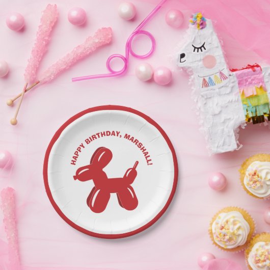 Red Dog Ballon Dier Gepersonaliseerde Partij Papieren Bordje (Feest)