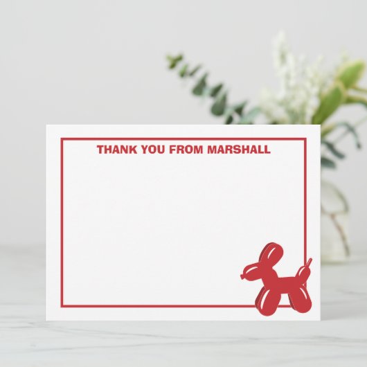 Red Dog Ballon Dier Verjaardag Dank u kaart (Staand voorkant)