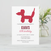 Red Dog Balloon Dier Verjaardagsfeest Kaart (Staand voorkant)