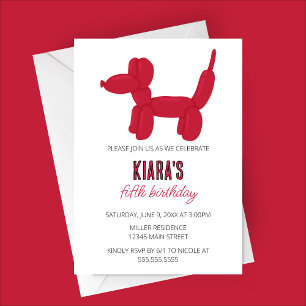 Red Dog Balloon Dier Verjaardagsfeest Kaart