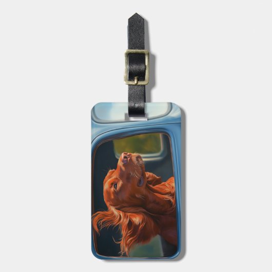 Red Dog Genieten van Schilderachtig Car Ride Art P Bagagelabel (Voorkant verticaal)