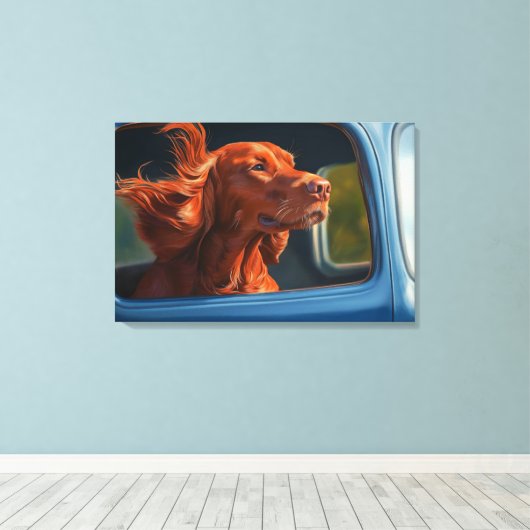 Red Dog Genieten van Schilderachtig Car Ride Art P Canvas Afdruk (Insitu (Houten vloer))