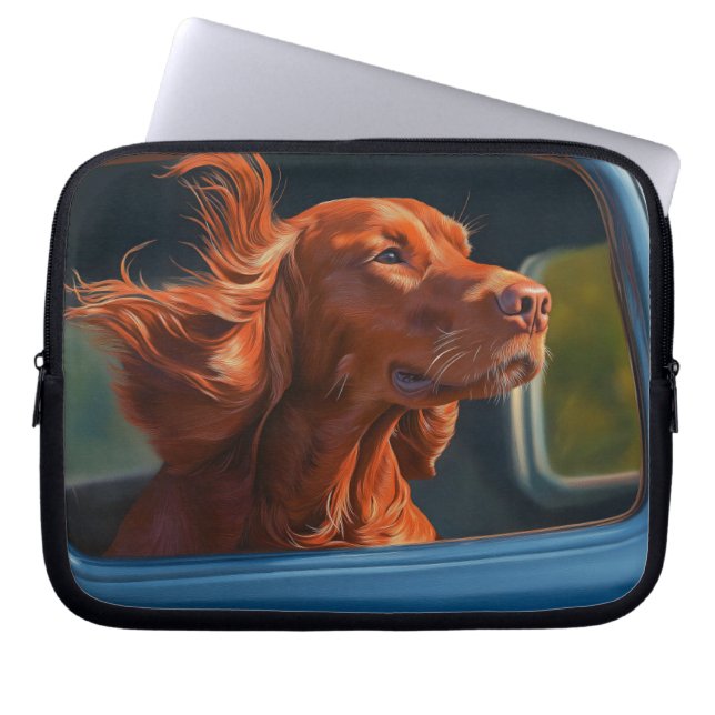 Red Dog Genieten van Schilderachtig Car Ride Art P Laptop Sleeve (Voorkant)