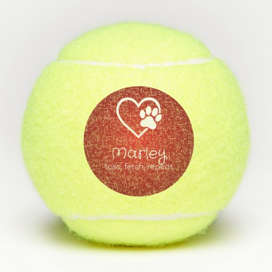 Red Dog Name Tennis Ball 'toss, fetch, repeat' Tennisballen (Voorkant)