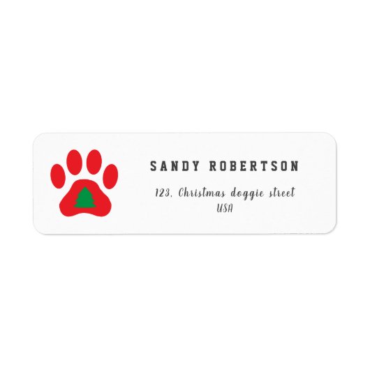 Red Dog Paw met kerstboom Etiket (Voorkant)