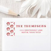 Red Dog Paw Pattern Holiday Address Label (Insitu)