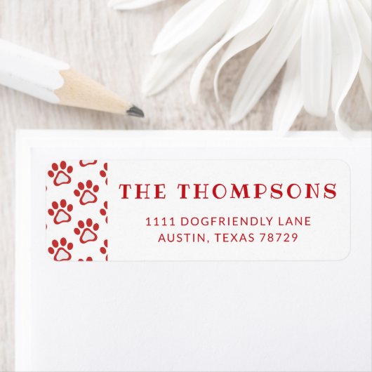 Red Dog Paw Pattern Holiday Address Label (Insitu)