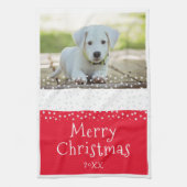 Red Dog Pet Foto Sterren Vrolijk Kerstfeest Theedoek (Verticaal)