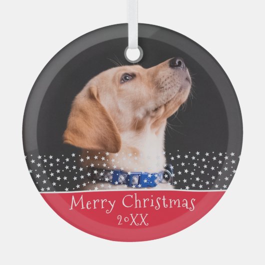 Red Dog Pet met kerstfeestdag Glas Ornament (Voorkant)