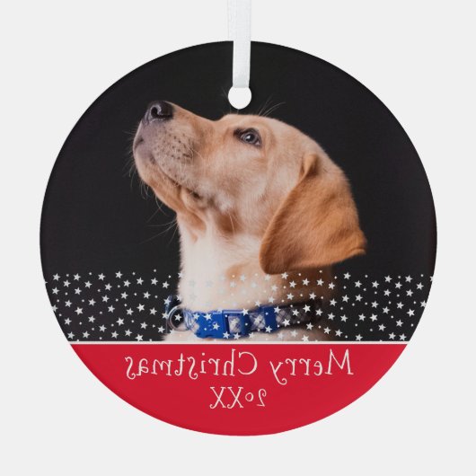 Red Dog Pet met kerstfeestdag Glas Ornament (Achterkant)