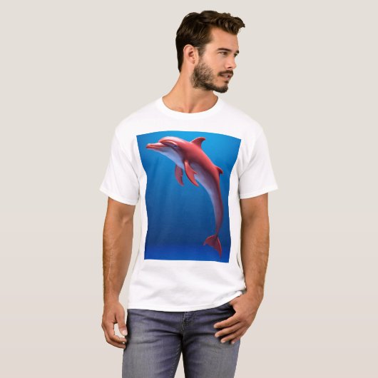 Red Dolphin Soaring Above the Clouds T-shirt (Voorkant volledig)