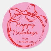 Red Doodle Bow Frame Custom Holiday Ronde Sticker (Voorkant)