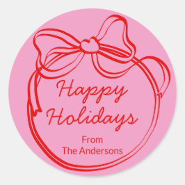 Red Doodle Bow Frame Custom Holiday Ronde Sticker