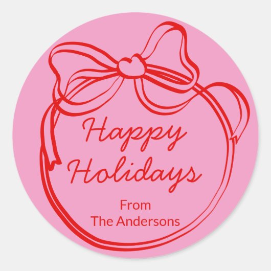 Red Doodle Bow Frame Custom Holiday Ronde Sticker (Voorkant)
