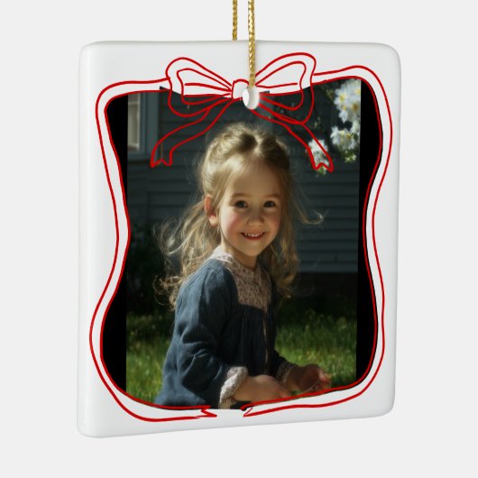 Red Doodle Bow Frame Custom Photo Keramisch Ornament (Rechts)