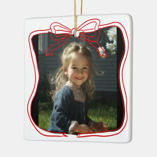 Red Doodle Bow Frame Custom Photo Keramisch Ornament (Links)