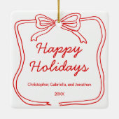 Red Doodle Bow Frame Custom Photo Keramisch Ornament (Achterkant)