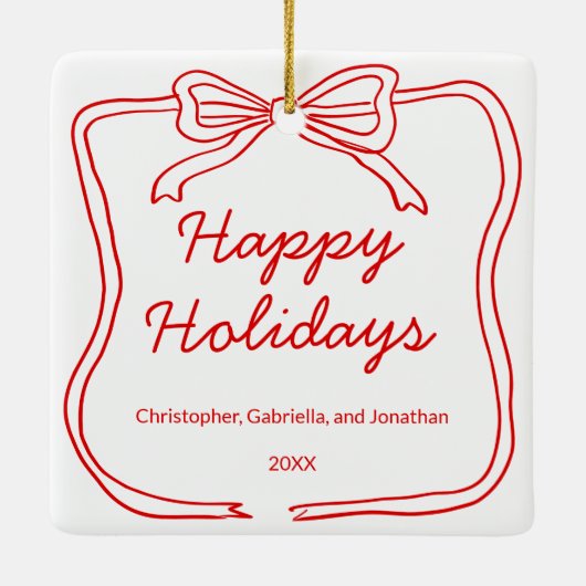 Red Doodle Bow Frame Custom Photo Keramisch Ornament (Achterkant)
