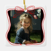 Red Doodle Bow Frame Custom Photo Keramisch Ornament (Voorkant)