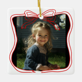 Red Doodle Bow Frame Custom Photo Keramisch Ornament