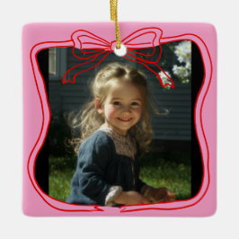 Red Doodle Bow Frame Custom Photo Keramisch Ornament