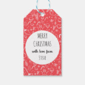 Red Doodle Christmas Pattern Cadeaulabel (Voorkant)
