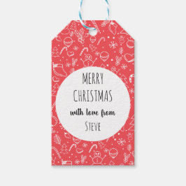 Red Doodle Christmas Pattern Cadeaulabel