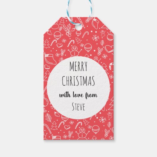 Red Doodle Christmas Pattern Cadeaulabel (Voorkant)