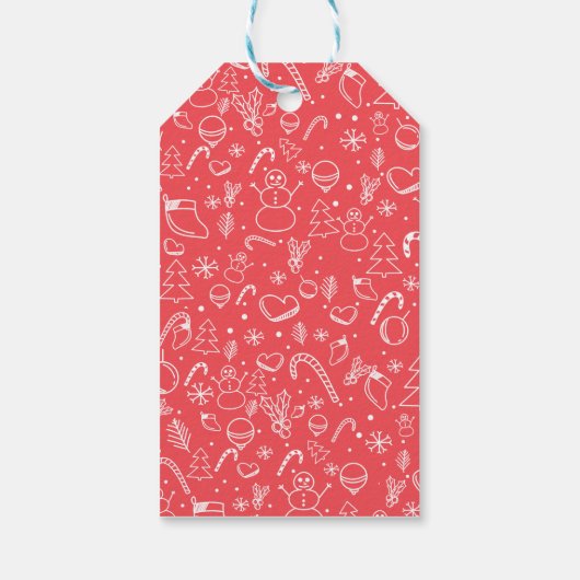 Red Doodle Christmas Pattern Cadeaulabel (Achterkant)