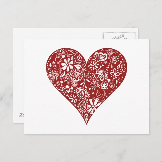 Red Doodle Heart Briefkaart (Voorkant / Achterkant)