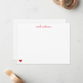 Red Doodle Heart Personalized Stationery Notitiekaartje (Voorkant / Achterkant in situ)