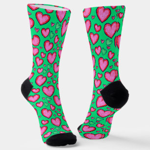 Red Doodle Heart Socks Sokken