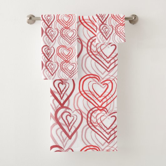 Red Doodle Hearts Patroon Bad Handdoek (Insitu)