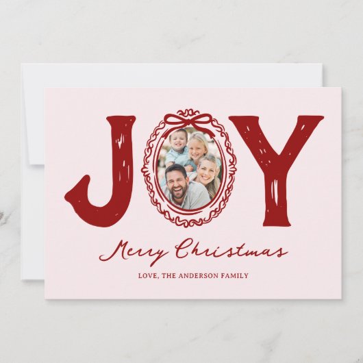 Red Doodle Joy Foto Kerstmis Feestdagenkaart (Voorkant)