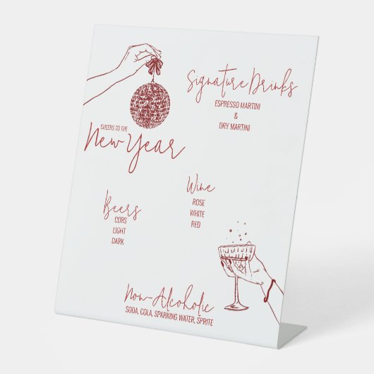 Red Doodle nieuwjaarsfeest Bar Reclamebord Met Voetstuk (Voorkant)