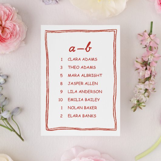 Red Doodle Numeric Wedding Seating Chart Card Kaart