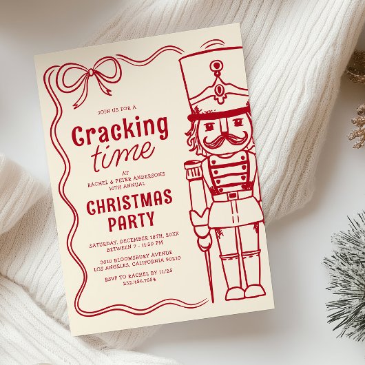 Red Doodle Nutcracker Christmas Holiday Party Kaart