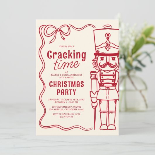 Red Doodle Nutcracker Christmas Holiday Party Kaart (Staand voorkant)