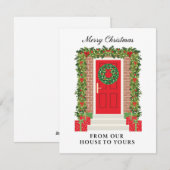 Red Door Garland Wreath House to Yours Feestdagenkaart (Voorkant / Achterkant)